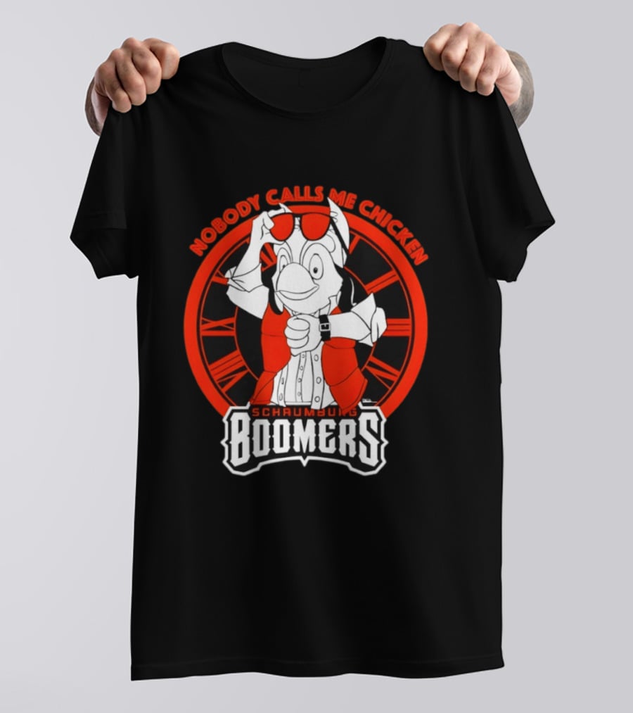 Schaumburg Boomers Nobody Calls Me Chicken Back To The Future Tower T-Shirt