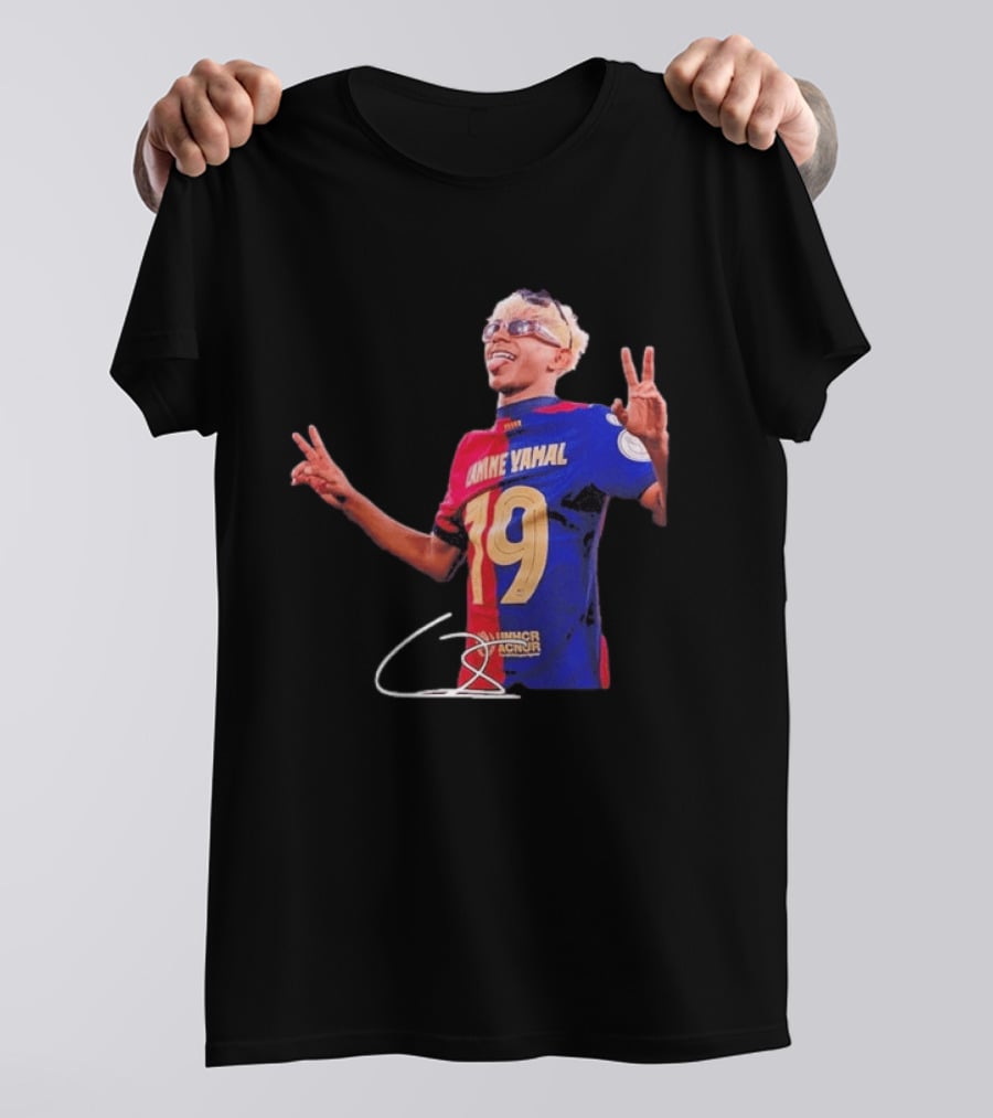 Lamine Yamal Barcelona Peace Sign Celebration 19 Jersey T-Shirt