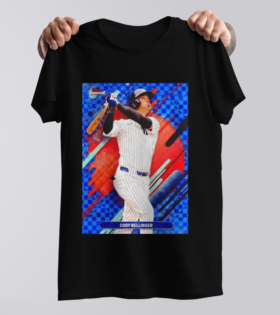 Cody Bellinger Topps Finest Baseball Card Blue Checkered Background Batting Pose T-Shirt