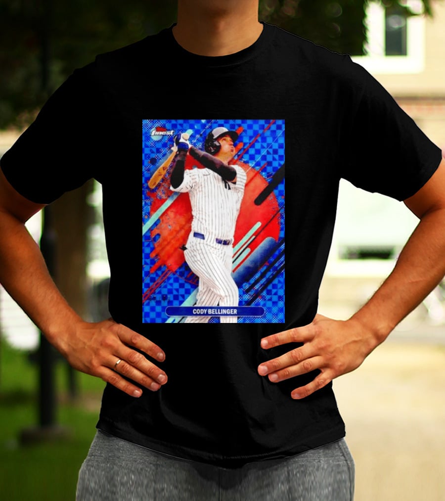 Cody Bellinger Topps Finest Baseball Card Blue Checkered Background Batting Pose T-Shirt