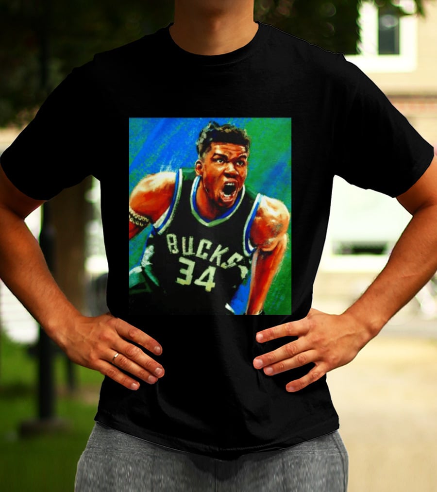 Giannis Antetokounmpo Bucks No 34 Jersey Art Basketball Star T-Shirt