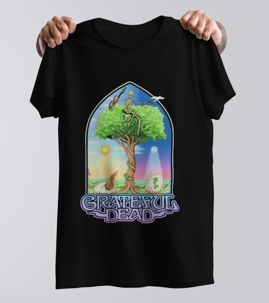 Grateful Dead Summer Magic Skeleton Guitar Tree Sunrise Sunset Fantasy T-Shirt