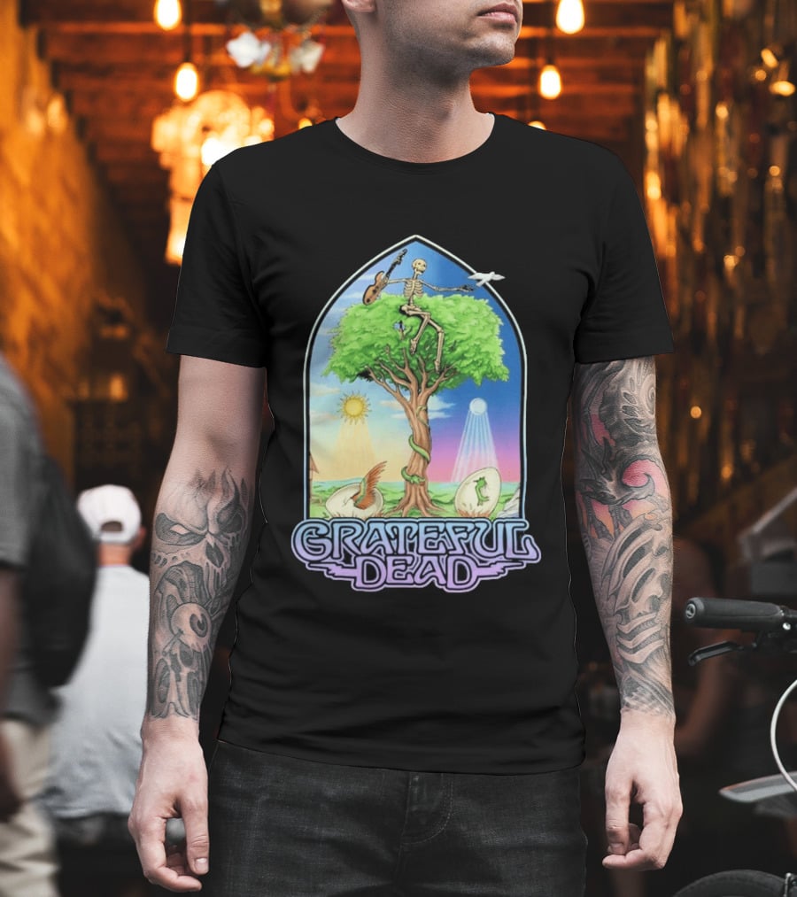 Grateful Dead Summer Magic Skeleton Guitar Tree Sunrise Sunset Fantasy T-Shirt