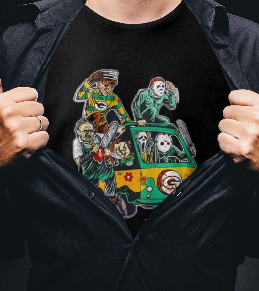 Horror Villains Green Bay Packers Mystery Machine T-Shirt