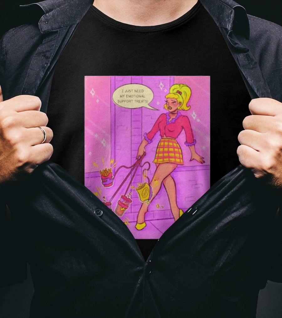 I Just Need My Emotional Support Treats Comic Style Girl With Drinks And Fries T-Shirt