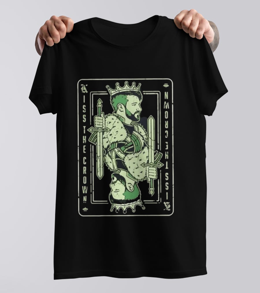 Kiss The Crown Bearded King With Dual Swords Playing Card T-Shirt