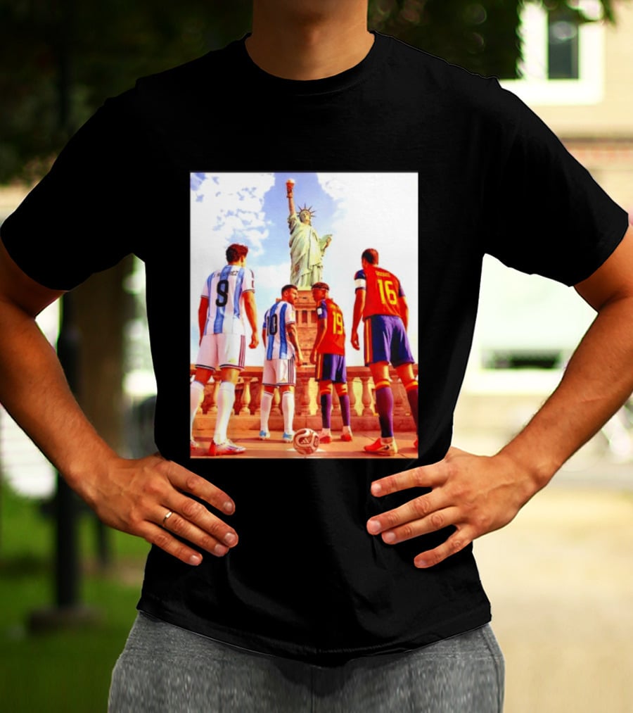 Lionel Messi J Alvarez Lamine Yamal Rodrigo Football Statue Of Liberty Argentina Spain Soccer T-Shirt