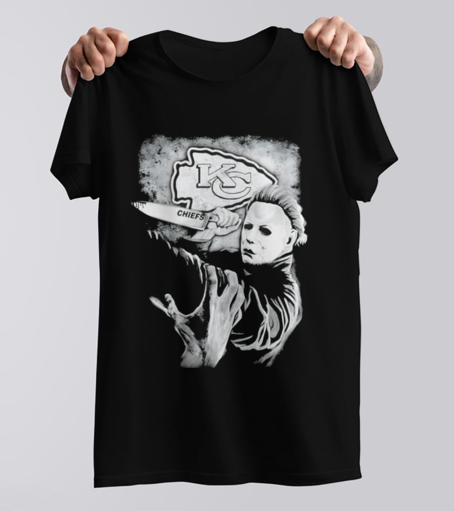 Michael Myers Holding Knife With KC Chiefs T-Shirt