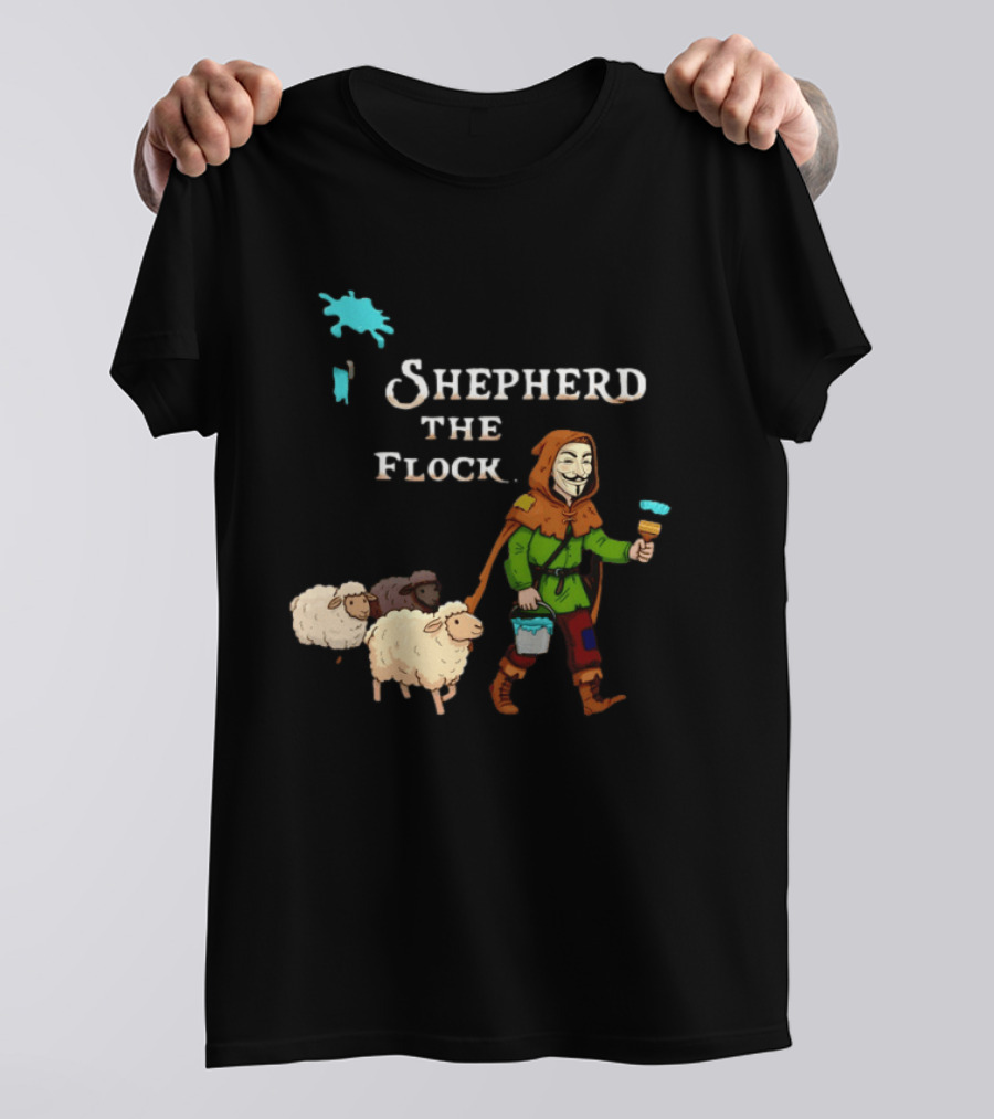 Shepherd The Flock Anonymous Mask Herding Sheep Hand Drawn T-Shirt