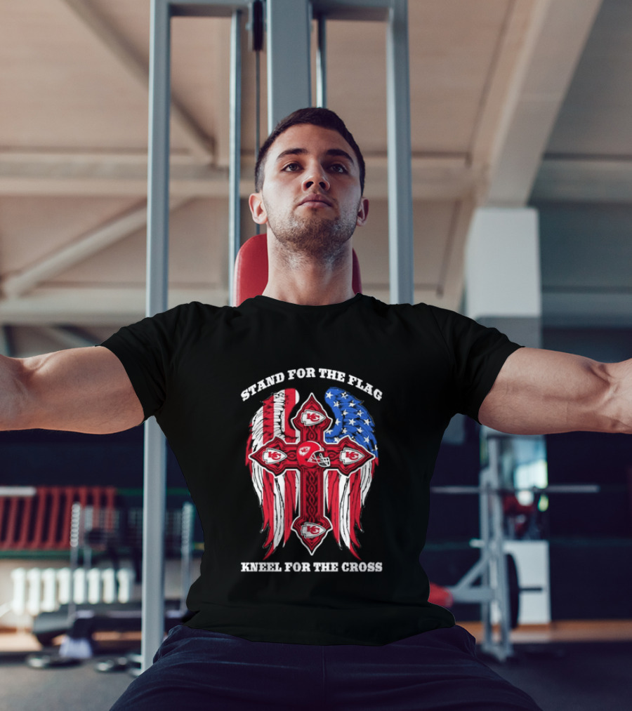 Stand For The Flag Kneel For The Cross Kansas City Chiefs American Flag Cross T-Shirt