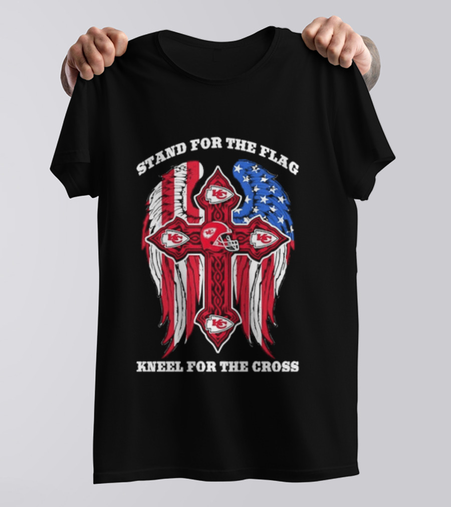 Stand For The Flag Kneel For The Cross Kansas City Chiefs American Flag Cross T-Shirt