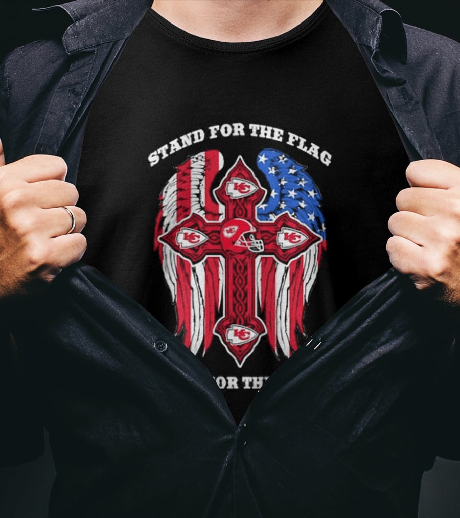 Stand For The Flag Kneel For The Cross Kansas City Chiefs American Flag Cross T-Shirt