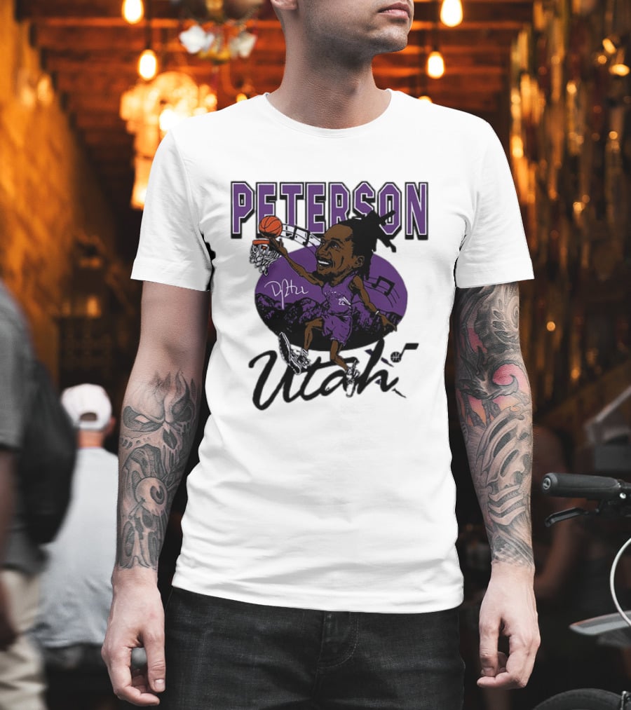 Peterson Utah Jazz NBA Basketball Caricature Purple Scene T-Shirt