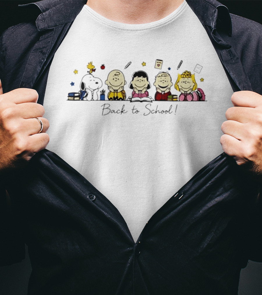 Peanuts Back To School Snoopy Woodstock Charlie Brown Lucy Linus Sally T-Shirt