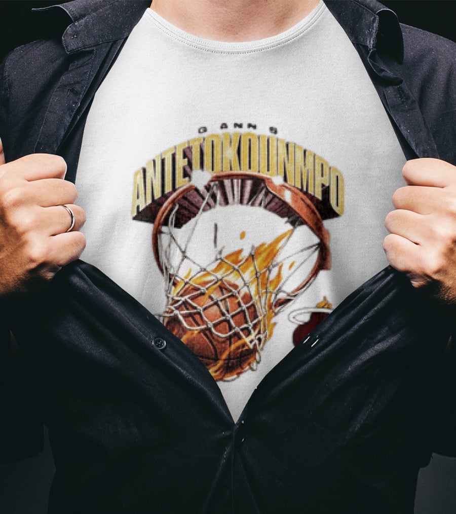 Giannis Antetokounmpo Miami Heat Basketball Hoop Fireball T-Shirt