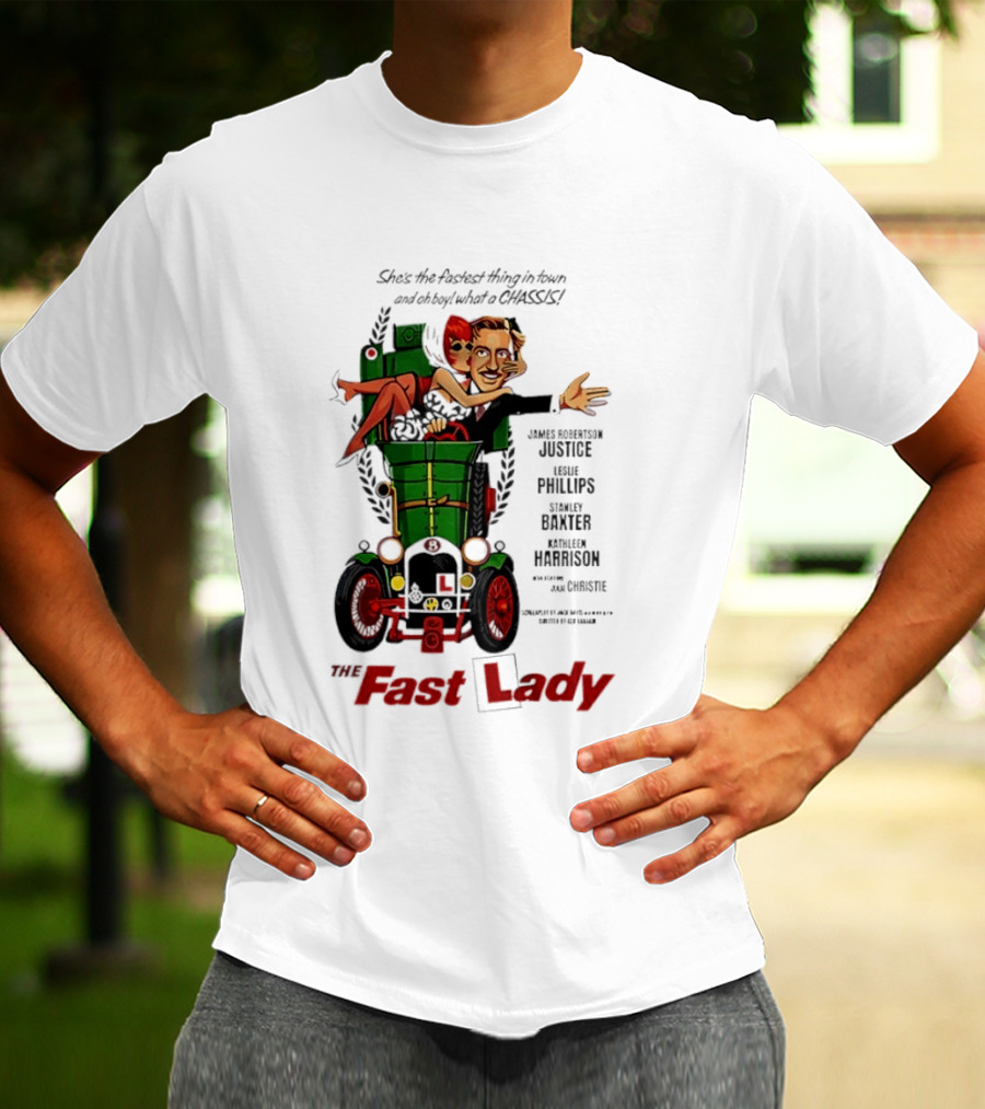 The Fast Lady Movie James Robertson Justice Leslie Phillips Stanley Baxter Kathleen Harrison Julie Christie T-Shirt