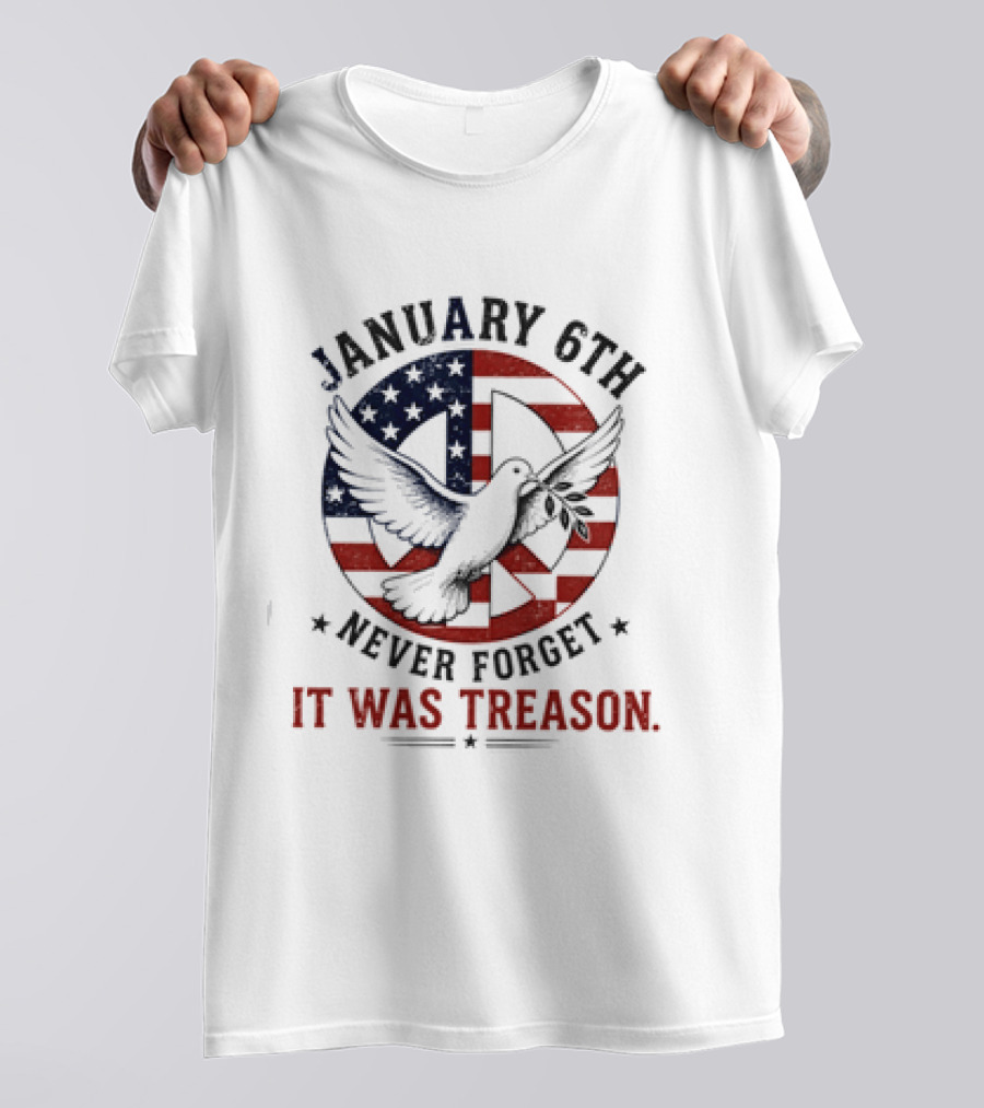 January 6th Never Forget It Was Treason Pigeon American Flag Peace T-Shirt