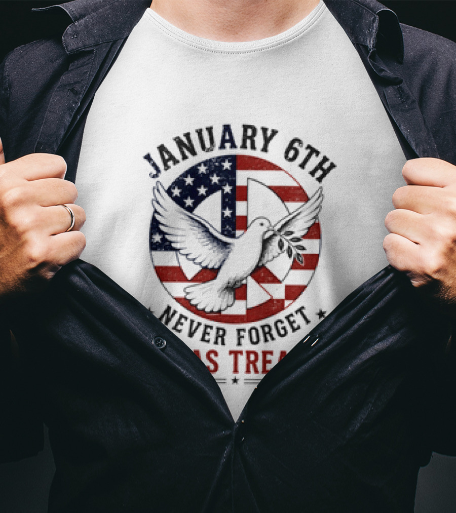 January 6th Never Forget It Was Treason Pigeon American Flag Peace T-Shirt