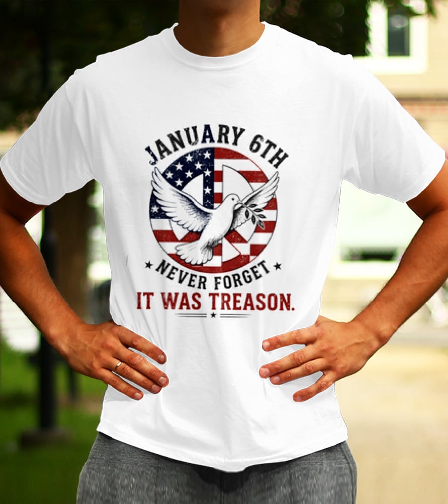 January 6th Never Forget It Was Treason Pigeon American Flag Peace T-Shirt