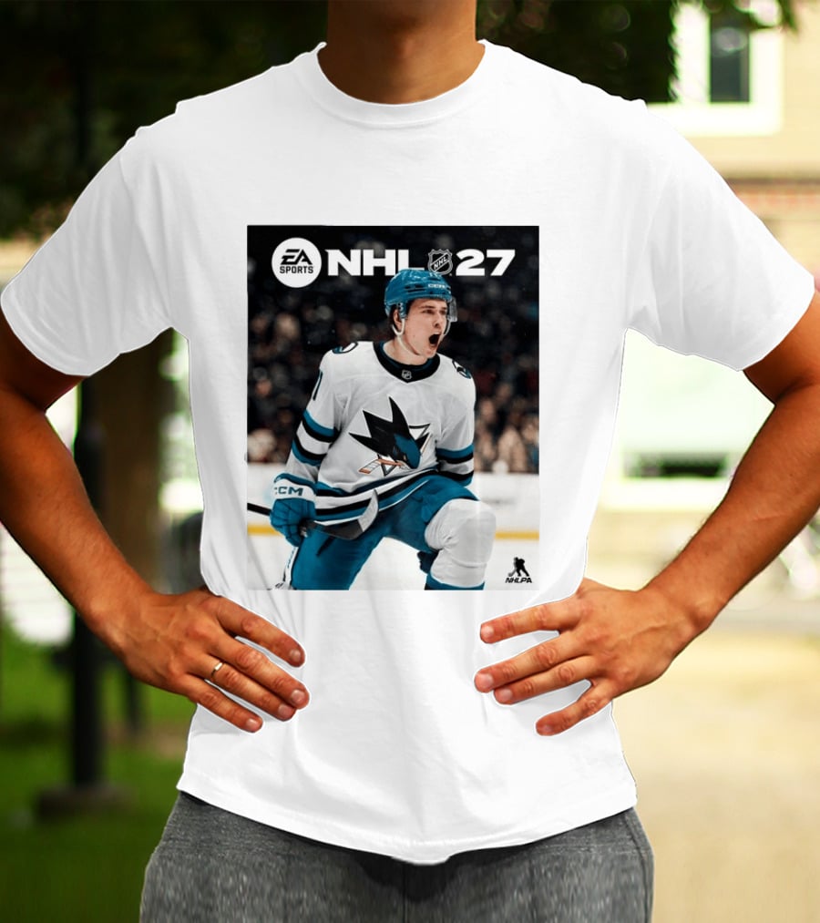 EA Sports NHL 27 Macklin Celebrini San Jose Sharks Cover Athlete NHLPA T-Shirt
