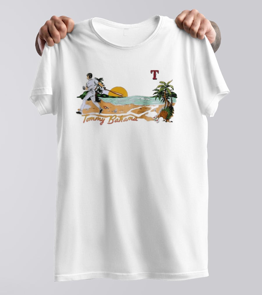 Tommy Bahama Baseball Texas Rangers Sunset Beach Scene T-Shirt