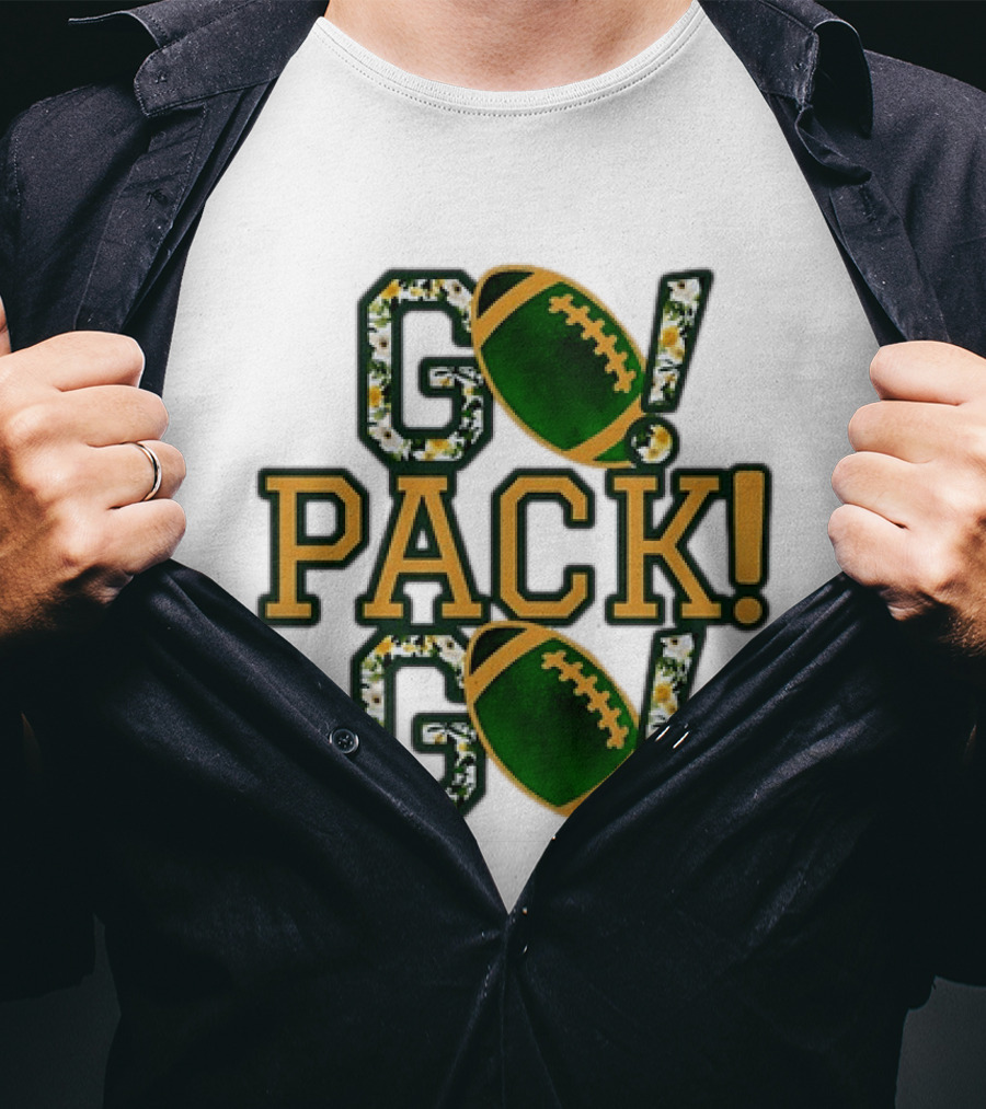 Packers Go Pack Go Football Floral Design With Green And Gold Footballs T-Shirt