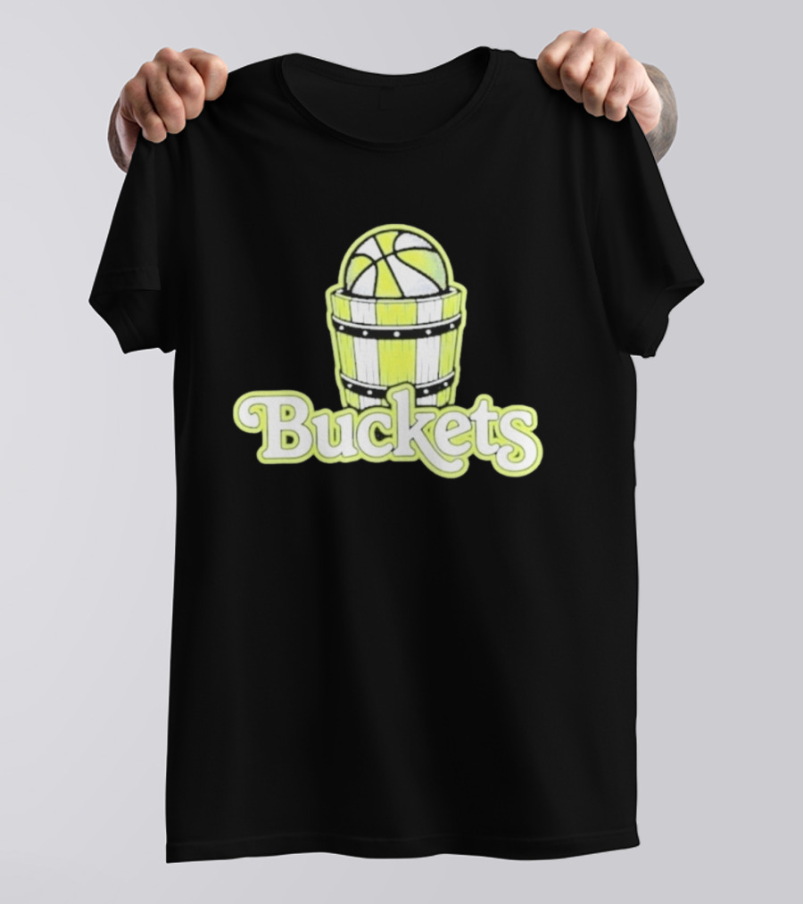 Buckets Basketball Cartoon Style Vintage Retro Ball In Wooden Basket T-Shirt
