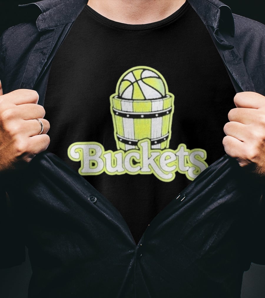 Buckets Basketball Cartoon Style Vintage Retro Ball In Wooden Basket T-Shirt