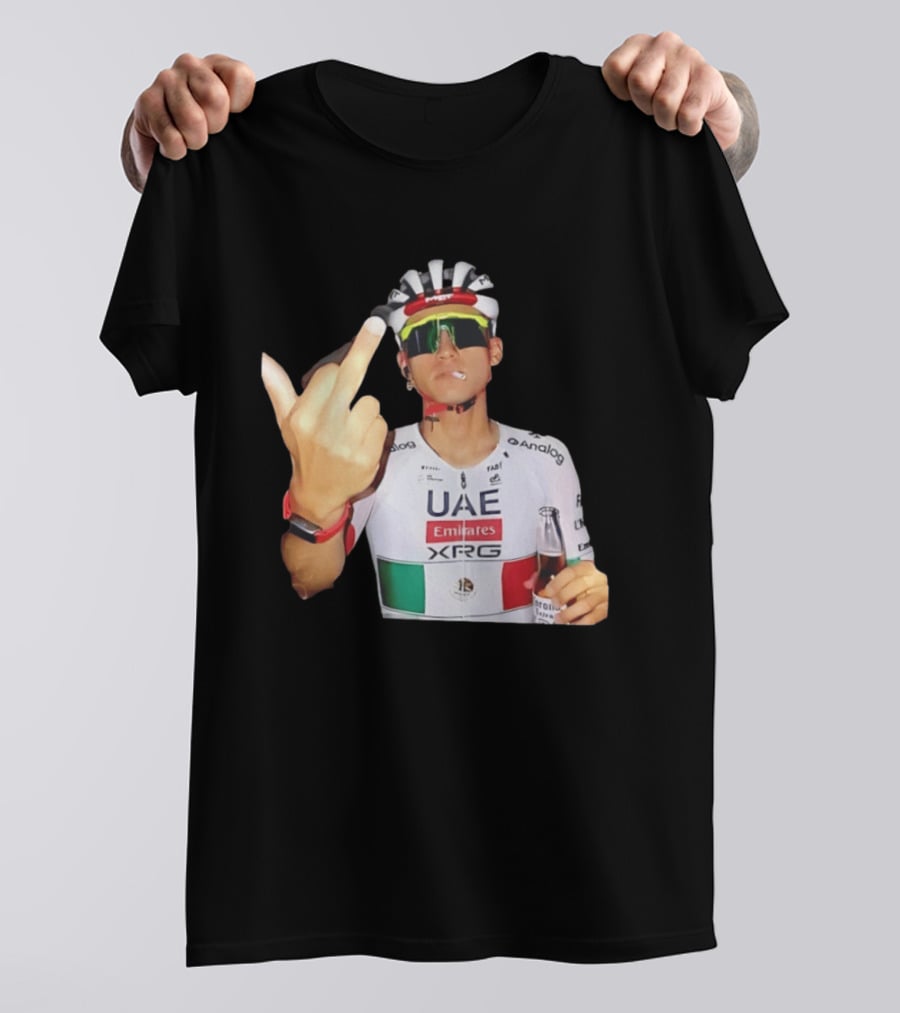 UAE Emirates Cyclist Isaac Del Toro Middle Finger Smoking With Beer T-Shirt