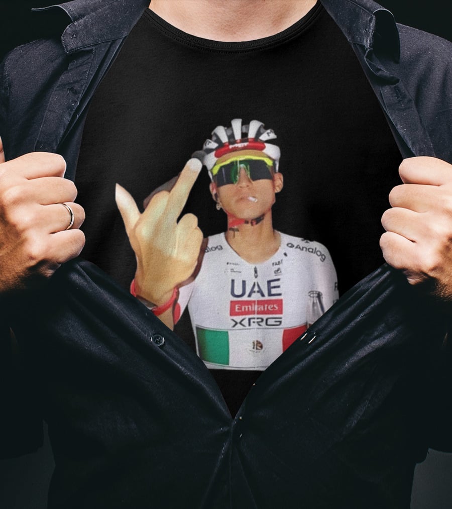 UAE Emirates Cyclist Isaac Del Toro Middle Finger Smoking With Beer T-Shirt