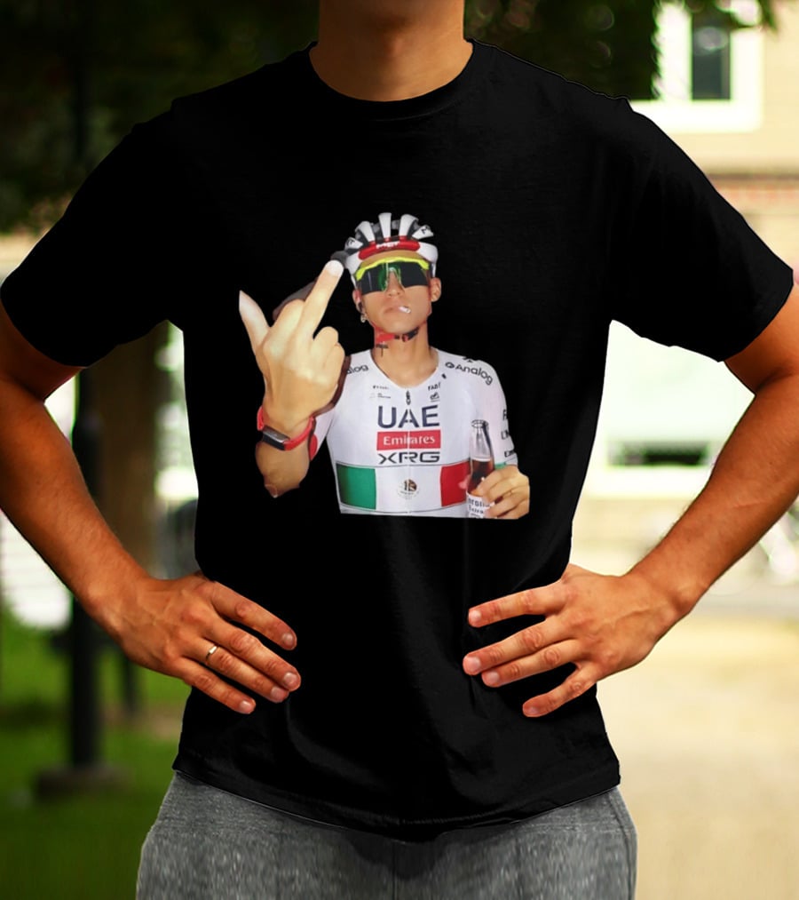 UAE Emirates Cyclist Isaac Del Toro Middle Finger Smoking With Beer T-Shirt