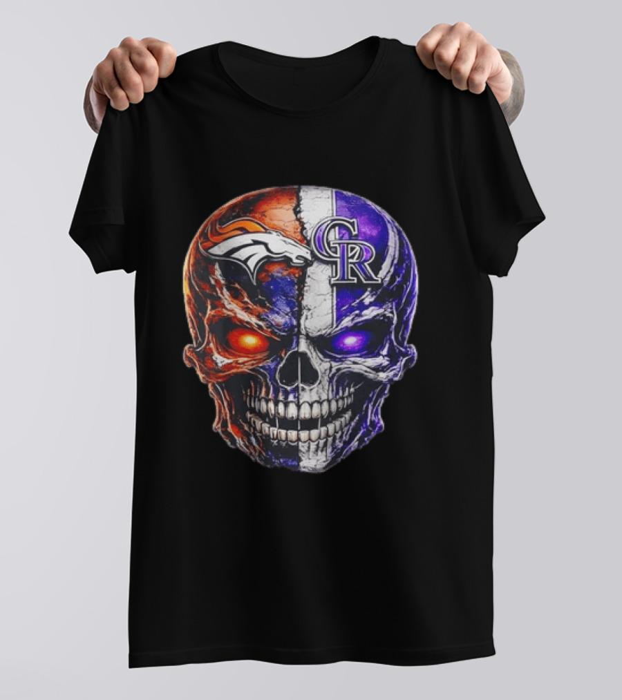 Denver Broncos Colorado Rockies Split Skull Team Spirit T-Shirt