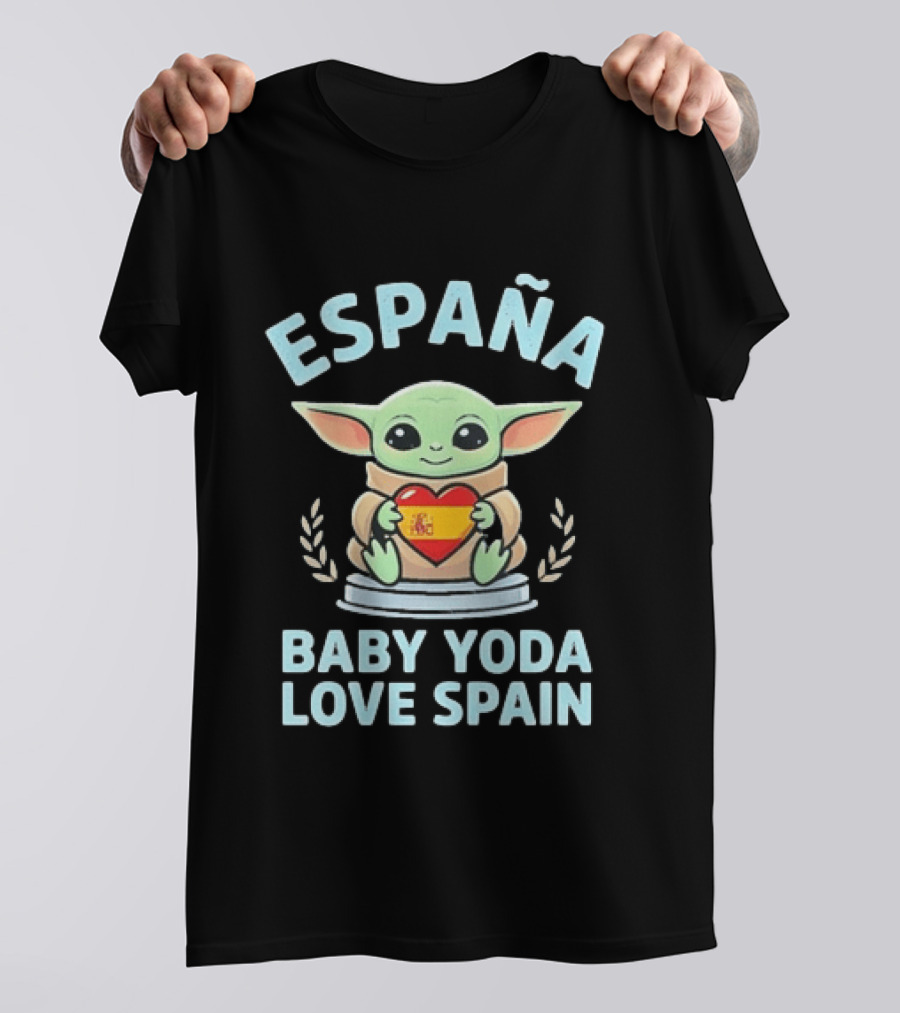 España Baby Yoda Love Spain Hearts Fan T-Shirt