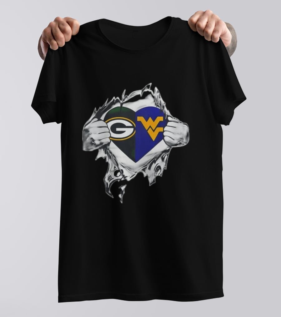 Green Bay Packers West Virginia Mountaineers Heart Rip T-Shirt