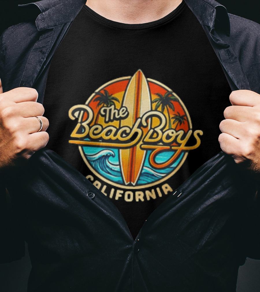 The Beach Boys California Surfboard Palm Trees Ocean Wave T-Shirt