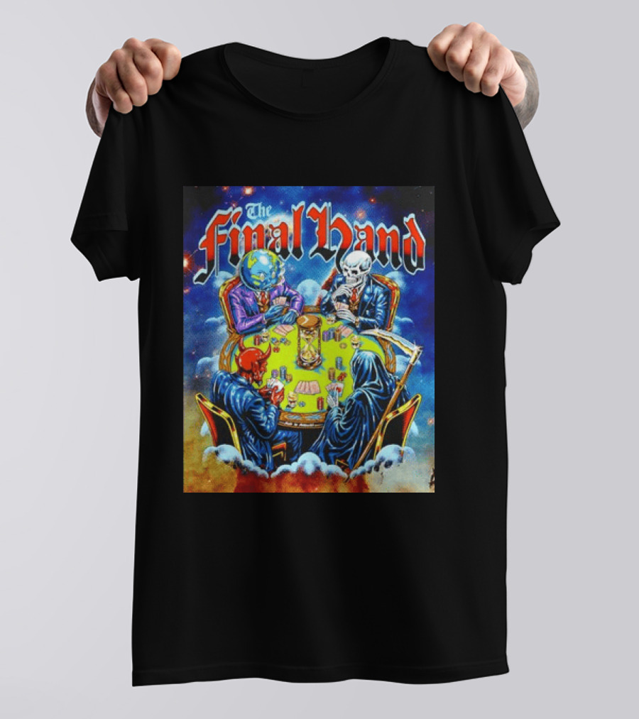 The Final Hand Poker Game Skeleton Grim Reaper Skull Players Atmosphere T-Shirt