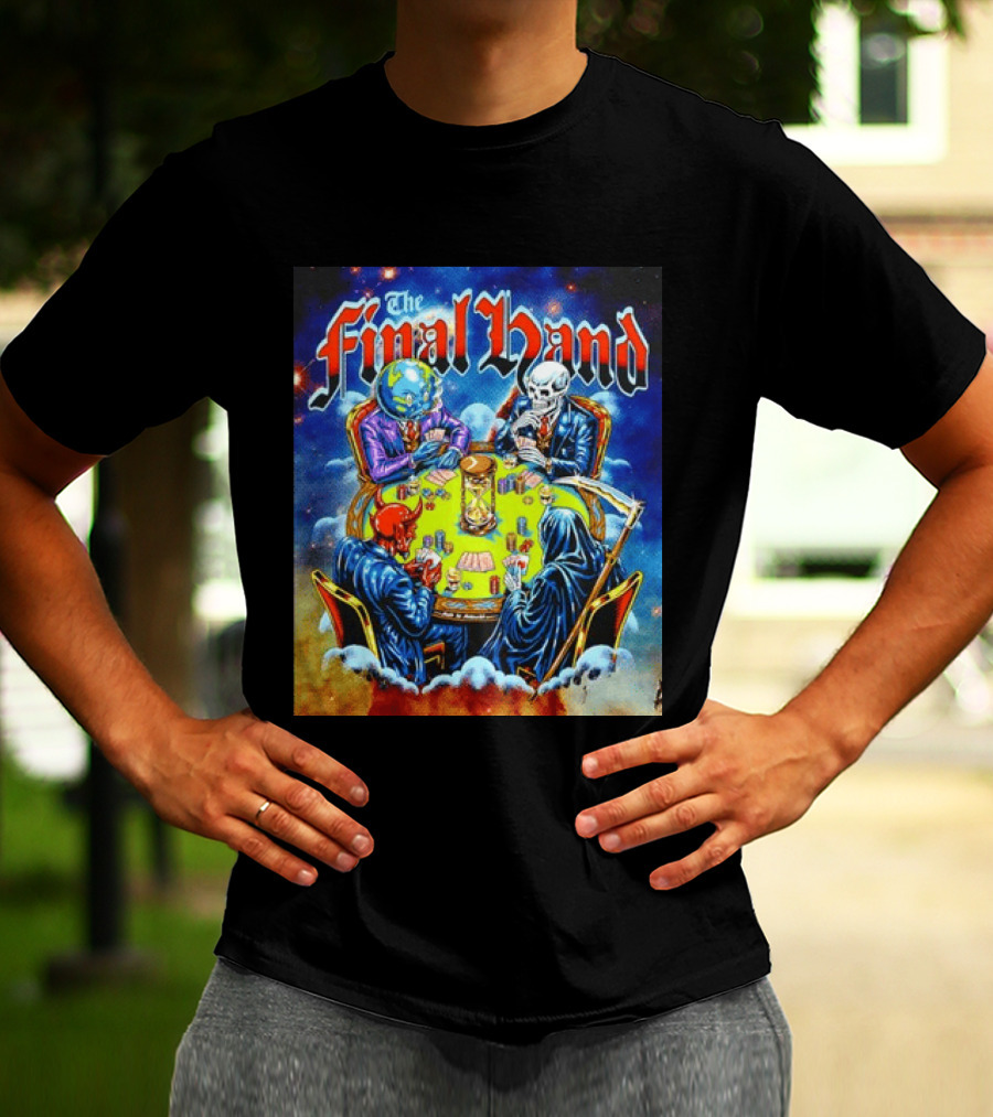 The Final Hand Poker Game Skeleton Grim Reaper Skull Players Atmosphere T-Shirt