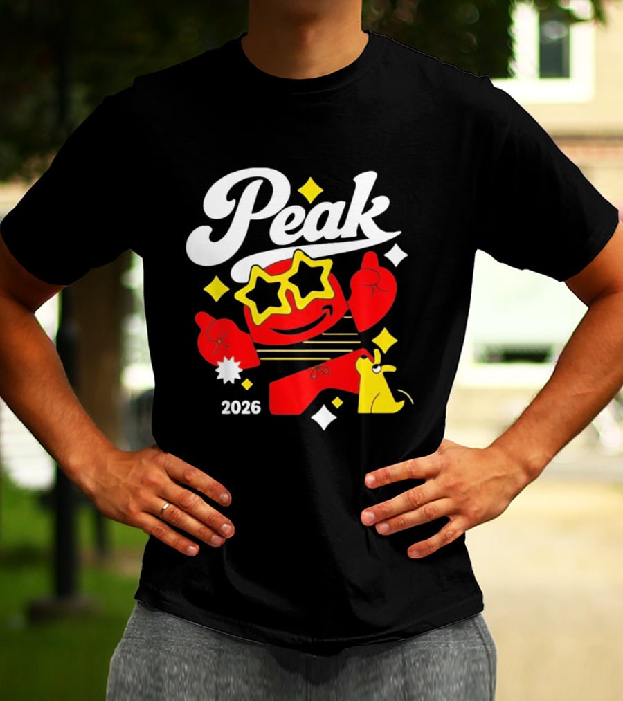 Peak 2026 Red Character With Star Glasses And Yellow Dog T-Shirt