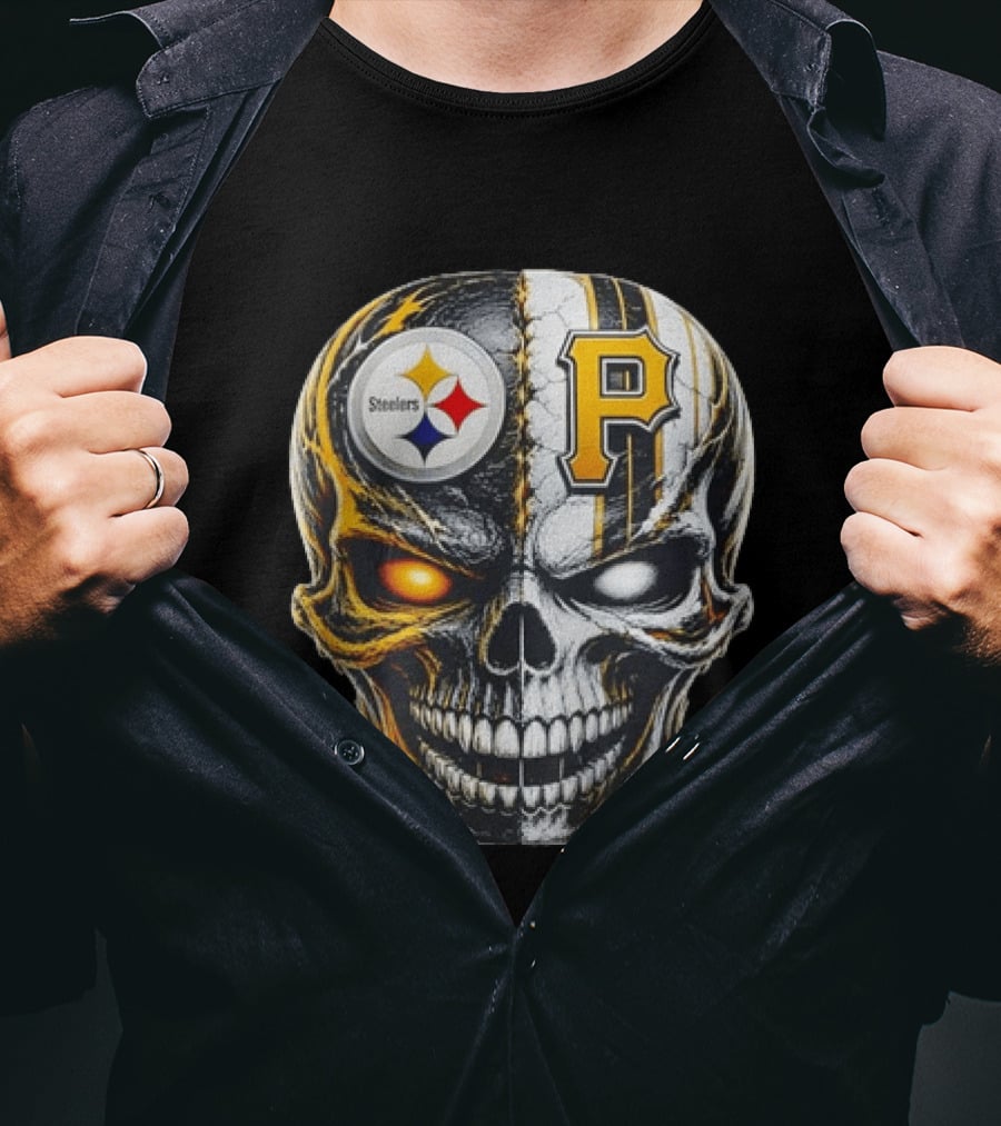 Pittsburgh Pride Skull Steelers Pirates Sports Fusion T-Shirt