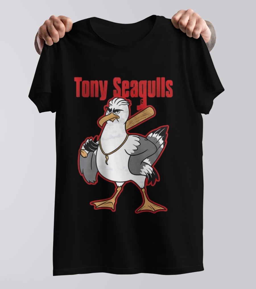 Tony Seagulls Baseball Cartoon Character With Bat T-Shirt