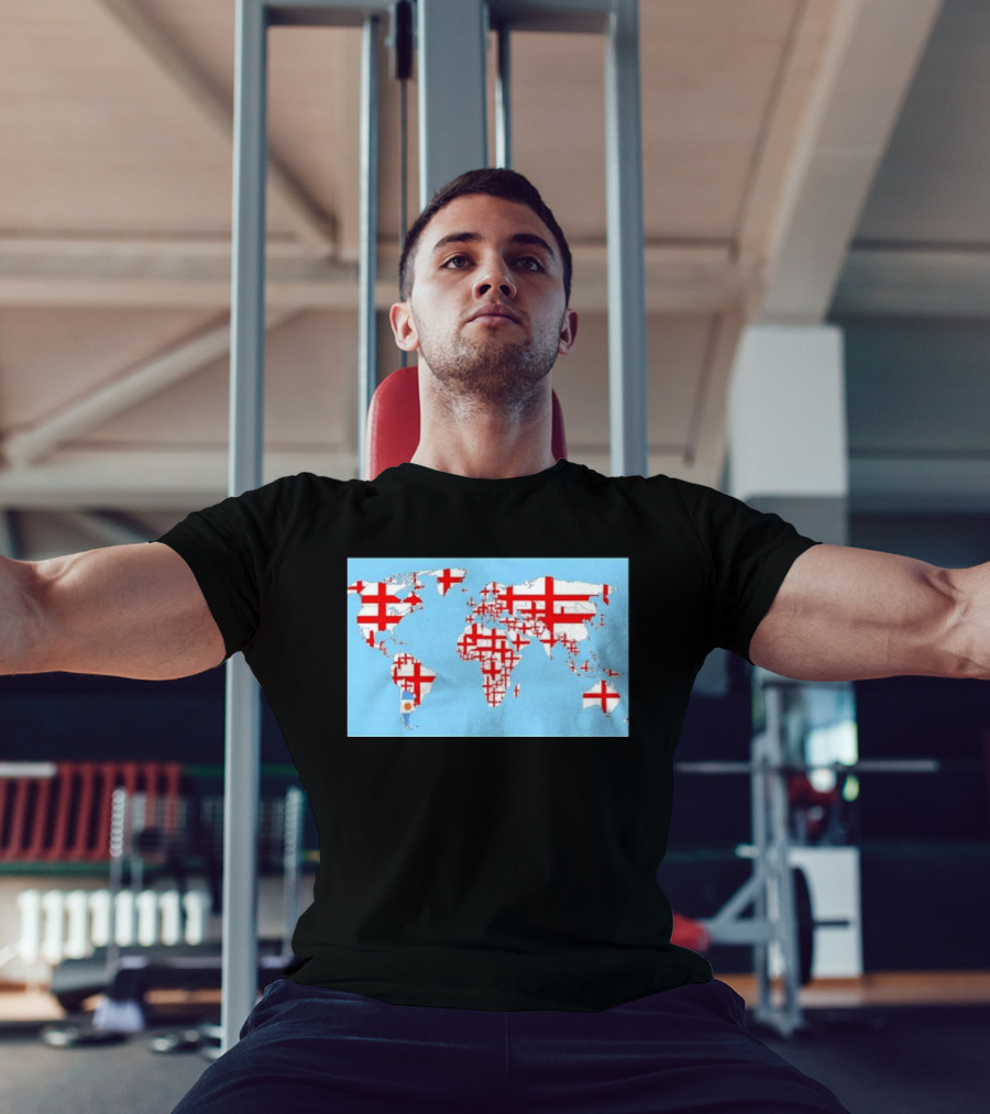 World Map With England Cross And Argentina Flag T-Shirt