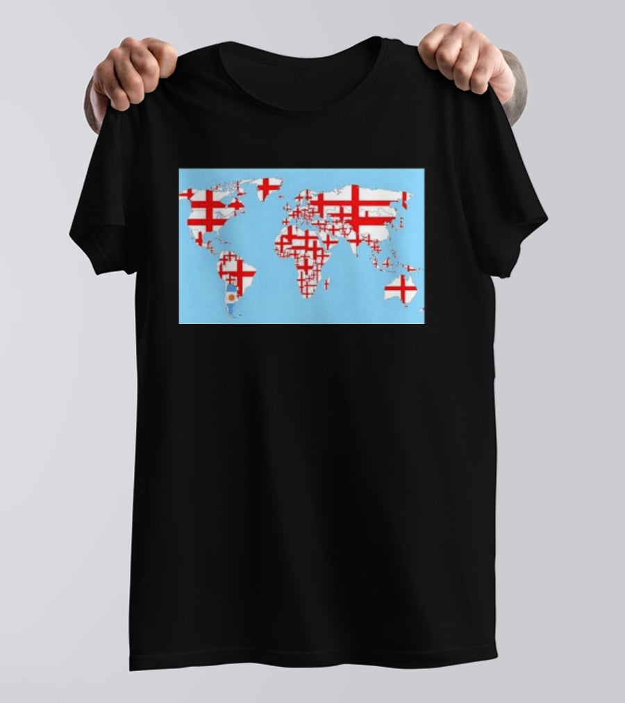 World Map With England Cross And Argentina Flag T-Shirt