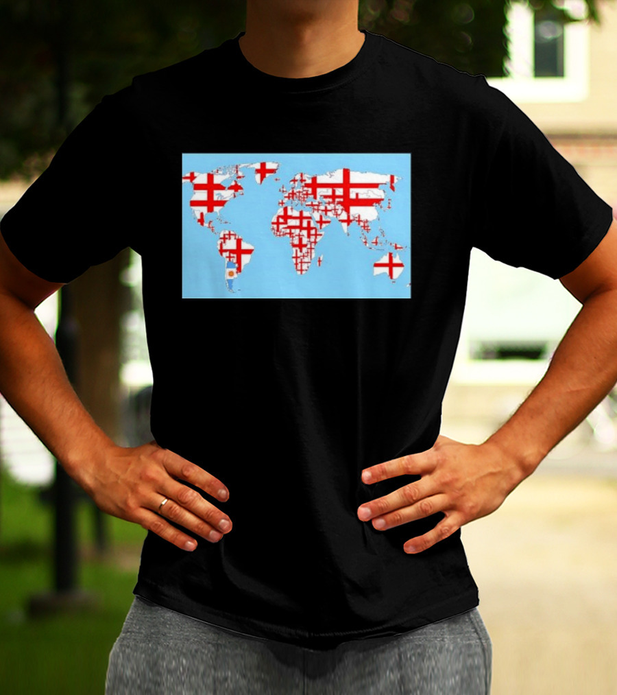 World Map With England Cross And Argentina Flag T-Shirt
