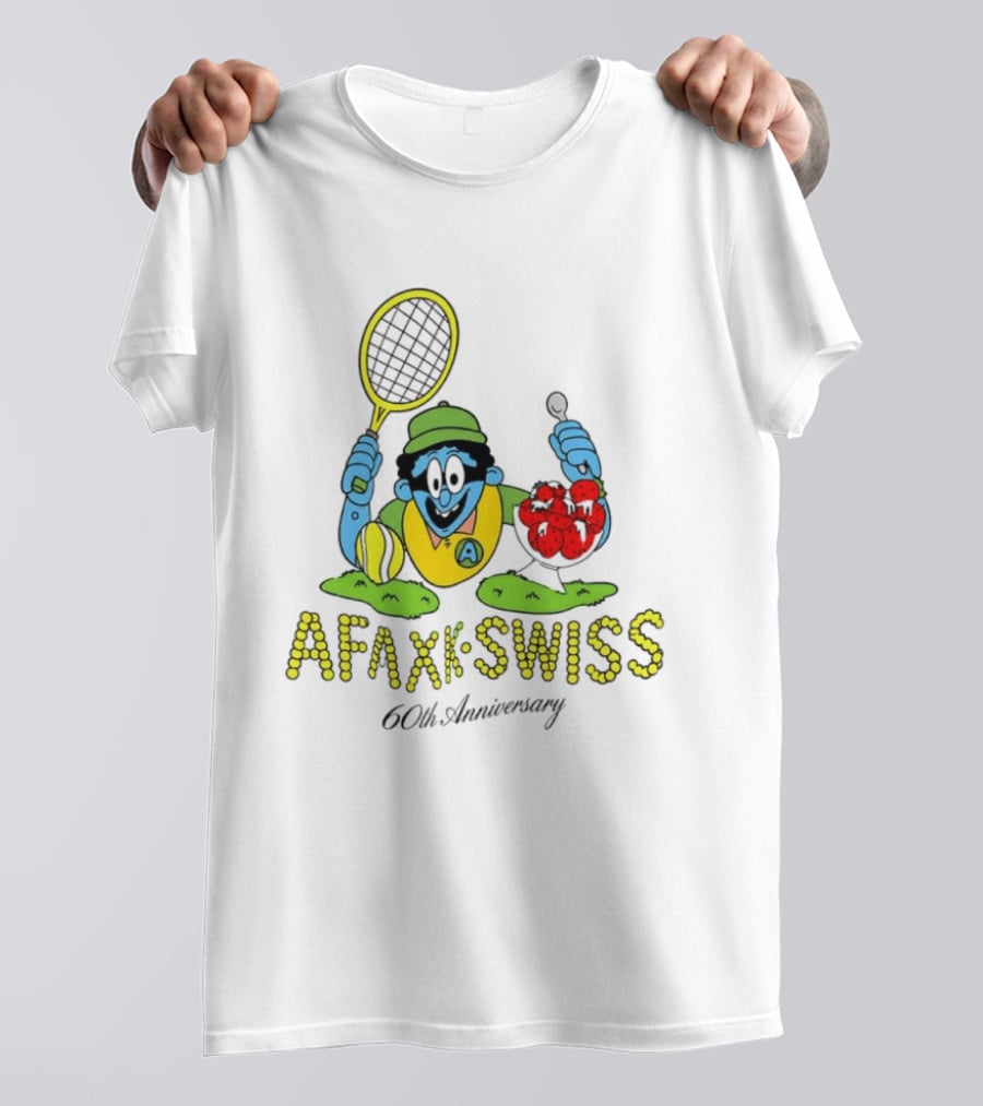 AFAXK Swiss 60th Anniversary Tennis Racket And Strawberry Ice Cream Celebration T-Shirt