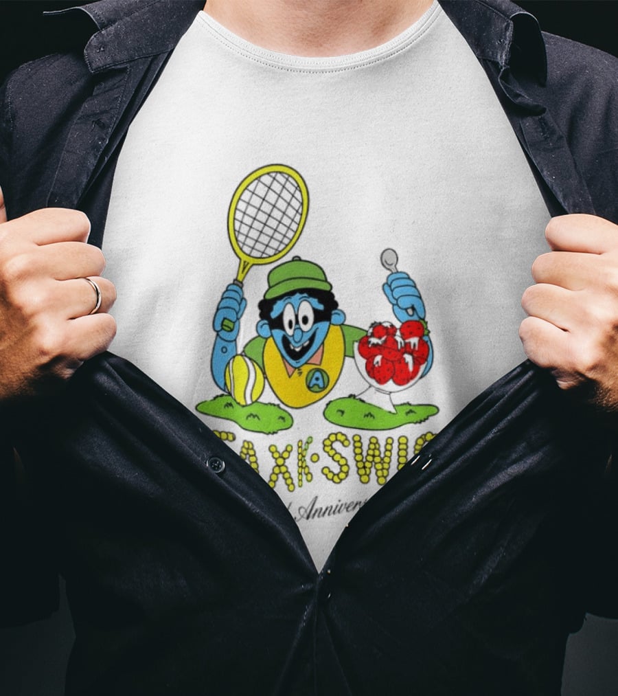AFAXK Swiss 60th Anniversary Tennis Racket And Strawberry Ice Cream Celebration T-Shirt