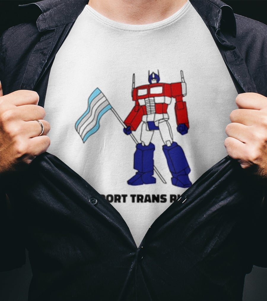 I Support Trans Rights Robot With Flag T-Shirt