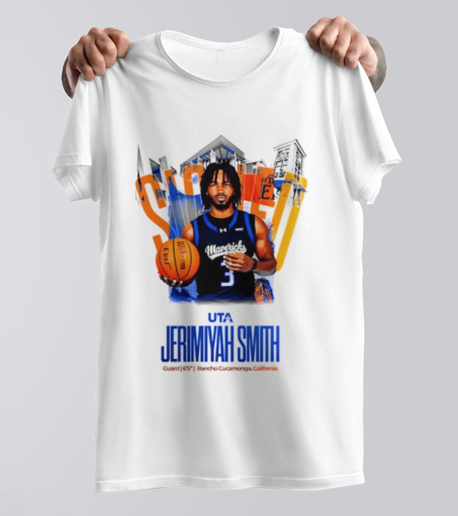 UTA Mavericks Jerimiyah Smith No 3 Basketball Player T-Shirt