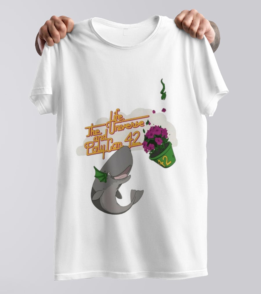Life The Universe And Poly Con 42 Whale And Flowerpot T-Shirt