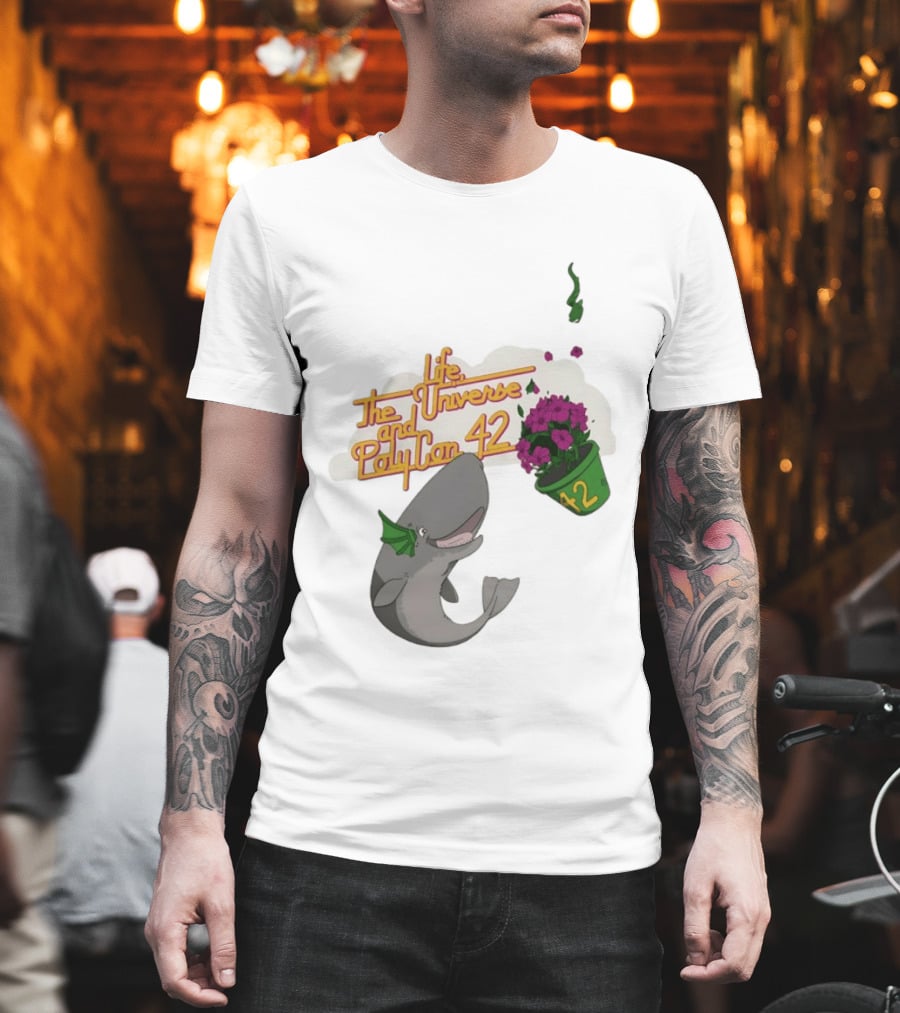 Life The Universe And Poly Con 42 Whale And Flowerpot T-Shirt