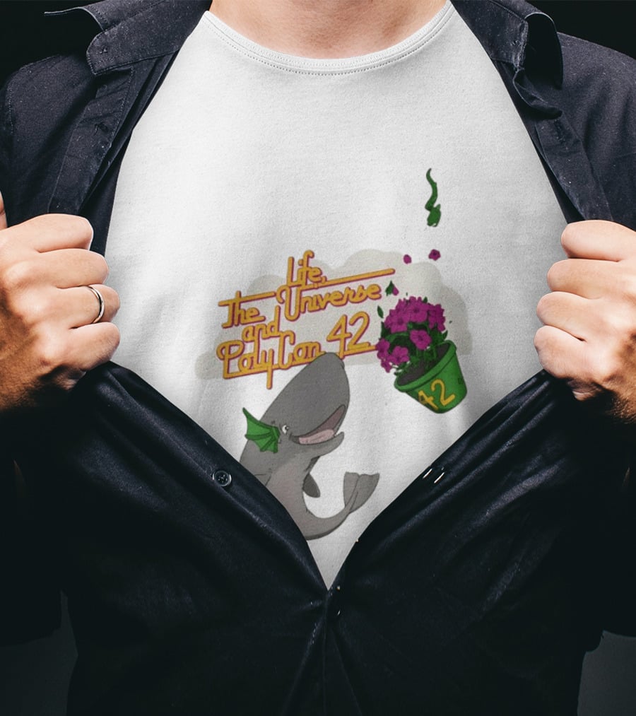 Life The Universe And Poly Con 42 Whale And Flowerpot T-Shirt